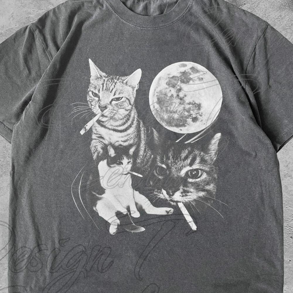Smoking Cigarettes Cats Full Moon Tshirt Shirt, Funny Cat Meme